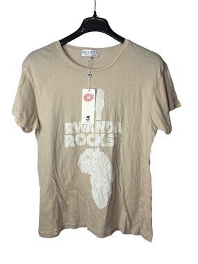 Wildfox Rwanda Rocks Graphic Tee T-Shirt M Cotton Made In USA Beige White New